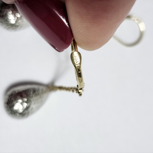 10K Gold Two tone Dangle Earrings - Picture 8 of 11